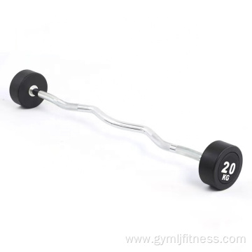 Rubber straight and curl barbell gym fitness accessories